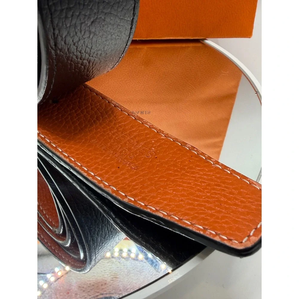 Hermes Reversible Belt Strap Black Orange Togo Epsom Leather 125cm France